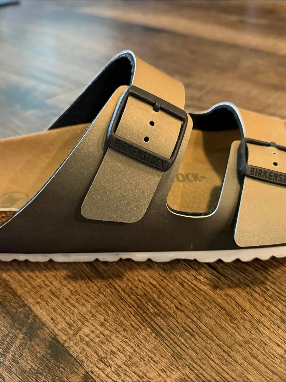 Birkenstock Men’s Two-Strap Sandals in Tan and green